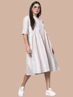Rangrasiya Creation Women Fit and Flare White Below Knee Dress