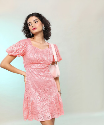 KETCH Women A-line Pink Above Knee/Mid Thigh Length Dress