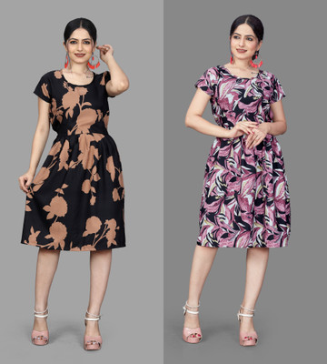 Khushi Fab Women Fit and Flare Black Knee Length Dress