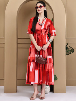 FabFinds Women A-line Multicolor Maxi/Full Length Dress