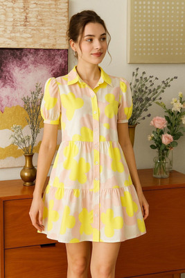 Sheetal Accociates Women A-line Yellow Above Knee/Mid Thigh Length Dress