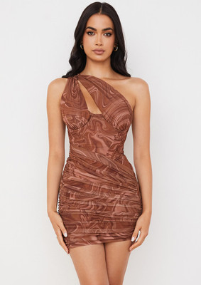 LULU & SKY Women Sheer Brown Above Knee/Mid Thigh Length Dress