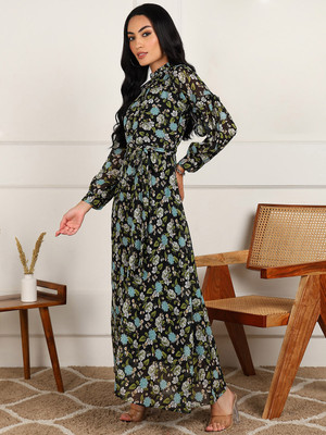 all about you Women Fit and Flare Multicolor Maxi/Full Length Dress