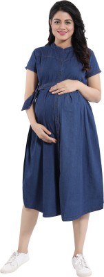 mamma's maternity Women A-line Dark Blue Dress