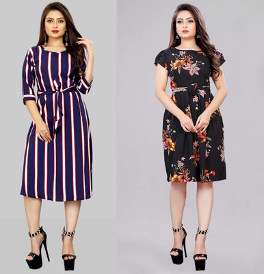 Modli 20 Fashion Women Fit and Flare Purple Above Knee/Mid Thigh Length Dress