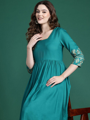 Sangria Women A-line Green Midi/Calf Length Dress