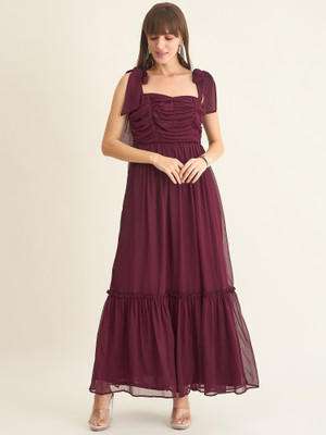 AAYU Women Layered Purple Maxi/Full Length Dress