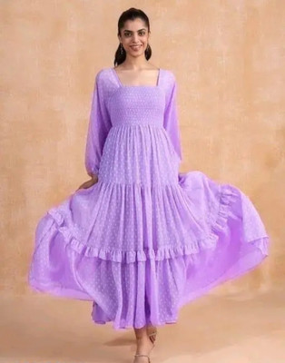 SRR STORE Women Fit and Flare Multicolor Midi/Calf Length Dress