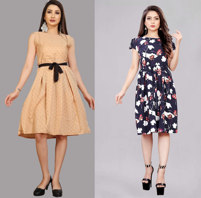 Modli 20 Fashion Women Fit and Flare Multicolor Below Knee Dress