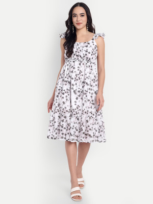 FairLeaf Women Asymmetric Grey Knee Length Dress