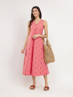 Pink Fort Women A-line Pink Midi/Calf Length Dress