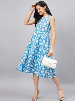 WineRed Women A-line Light Blue Midi/Calf Length Dress