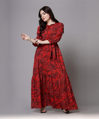 AAYU Women Fit and Flare Red Maxi/Full Length Dress