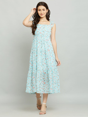 Absorbing Women Fit and Flare Light Blue Midi/Calf Length Dress