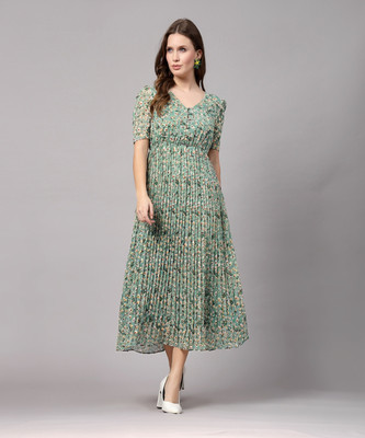AAYU Women Fit and Flare Multicolor Midi/Calf Length Dress