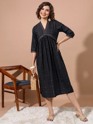Vishudh Women Maxi Multicolor Midi/Calf Length Dress