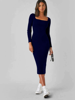 Alekya Women Bodycon Blue Midi/Calf Length Dress