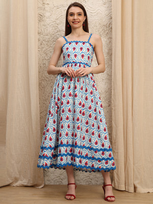 Jakanary Women A-line Blue Maxi/Full Length Dress