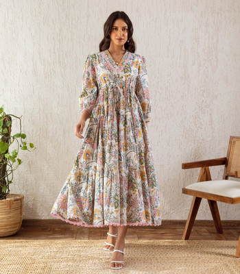 Honky Tonky Women Fit and Flare White Maxi/Full Length Dress