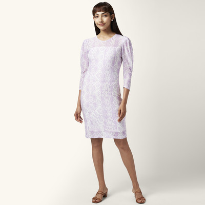 Annabelle by Pantaloons Women A-line Purple, White Knee Length Dress