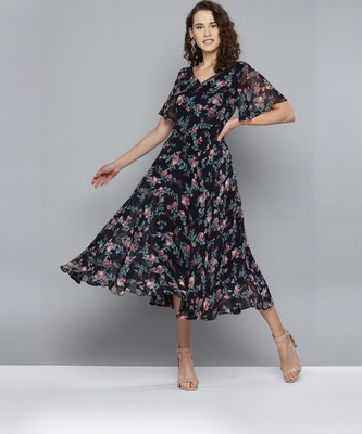 RARE Women Fit and Flare Blue Midi/Calf Length Dress