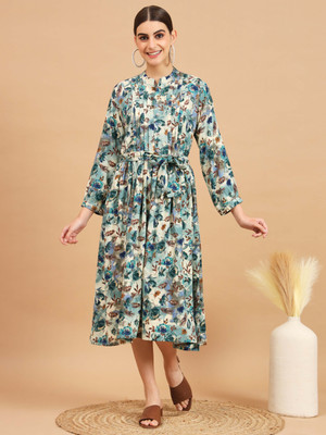 VBUYZ Women Fit and Flare Multicolor Midi/Calf Length Dress