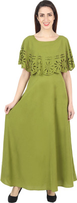 O Madam Women Gown Green Maxi/Full Length Dress