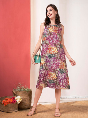 ANOUK Women A-line Multicolor Knee Length Dress