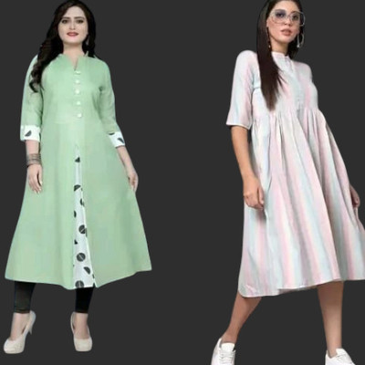 Texpa Pl Women Printed Straight Kurta(Green, White)