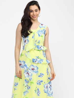 Tokyo Talkies Women A-line Yellow Knee Length Dress
