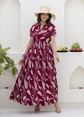 METRONAUT Women A-line Maroon Maxi/Full Length Dress