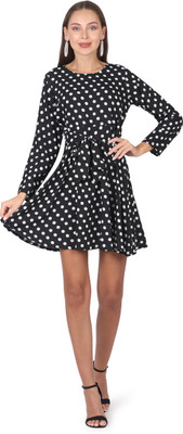 ADDICTED ATTIRE Women Fit and Flare Black, White Above Knee/Mid Thigh Length Dress