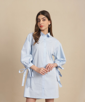 Jakanary Women A-line Light Blue Knee Length Dress