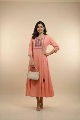RangAura Women Fit and Flare Pink Midi/Calf Length Dress