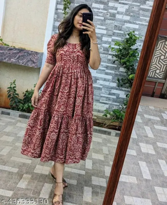 Benicia Texthub Women Maxi Maroon Midi/Calf Length Dress