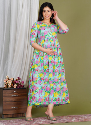 AAVRITTIQUEENS Women Fit and Flare Light Blue Midi/Calf Length Dress