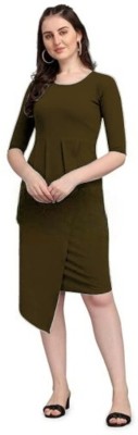 Mkptraders Creation Women Ribbed Light Green Dress