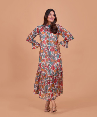 FashFun Women Fit and Flare Multicolor Maxi/Full Length Dress