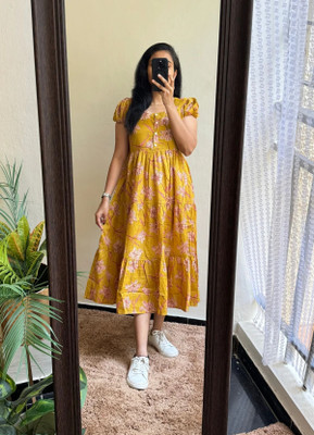 phoolkesa Women A-line Multicolor Midi/Calf Length Dress