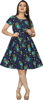 HOUSE OFF COMMON Women A-line Multicolor Below Knee Dress