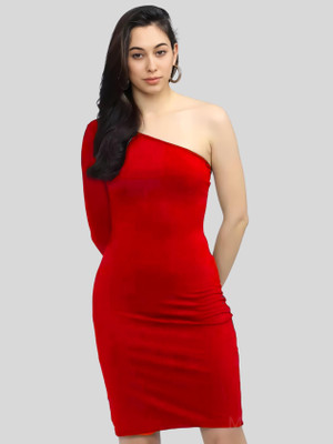 HEMANG FASHION Women Bodycon Red Above Knee/Mid Thigh Length Dress