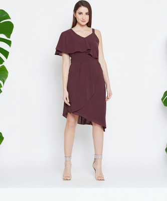 Imfashini Women A-line Maroon Below Knee Dress