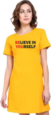 HouseOfCommon Women T Shirt Yellow Midi/Calf Length Dress
