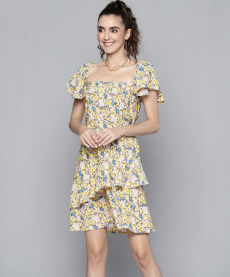 SASSAFRAS Women Layered White Above Knee/Mid Thigh Length Dress