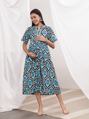 Zelena Women A-line Multicolor Midi/Calf Length Dress