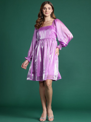 Dressberry Women A-line Purple Above Knee/Mid Thigh Length Dress
