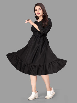 HOUSE OFF COMMON Women A-line Black Knee Length Dress
