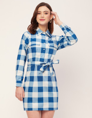 moomaya Women Sheath Blue Above Knee/Mid Thigh Length Dress