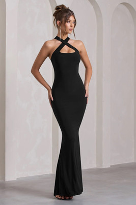Traquila Women Bodycon Black Maxi/Full Length Dress
