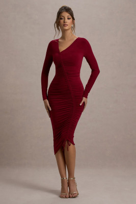 Traquila Women Bodycon Maroon Midi/Calf Length Dress